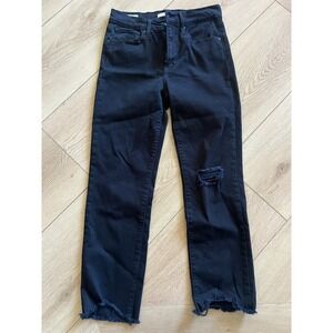 Levis 724 High Rise Straight Crop Black Distressed‎ Jeans Womens Size 27